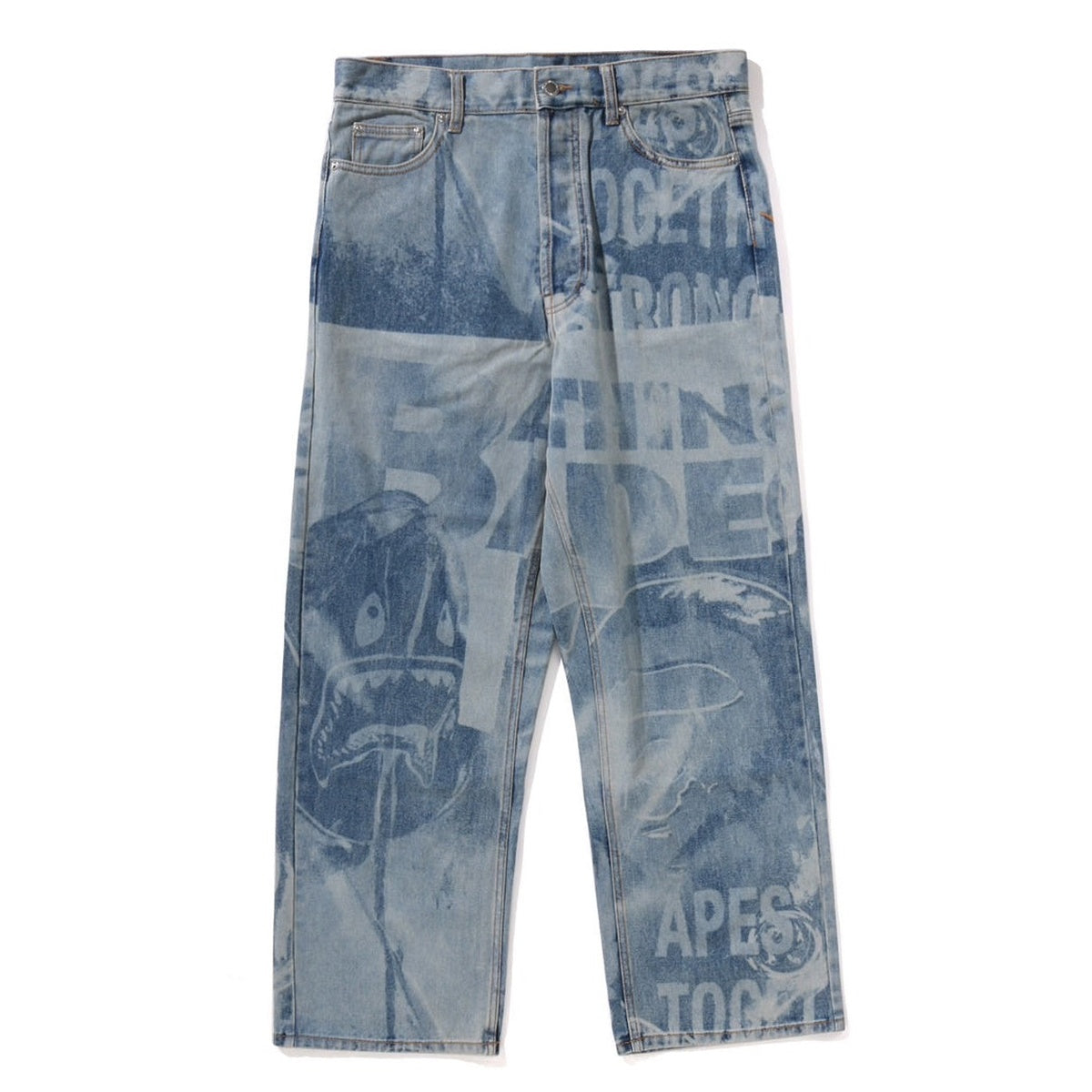 A BATHING APE BAPE OVERALL LASERED RELAXED FIT 13OZ DENIM PANTS LIGHT INDIGO