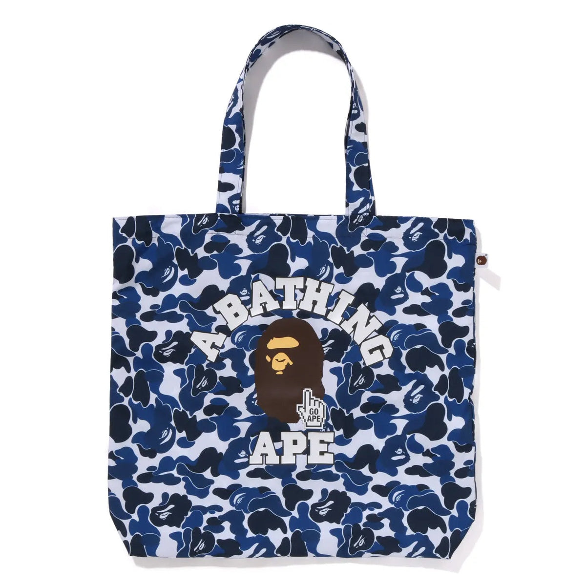 A BATHING APE BAPE CAMO GO APE POINTER COLLEGE TOTE BAG NAVY