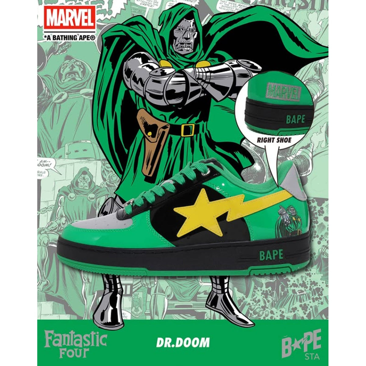 A BATHING APE BAPE STA BAPE F4 MARVEL THE FANTASTIC 4 DR.DOOM GREEN