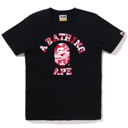 A BATHING APE BAPE Ladies' ABC CAMO COLLEGE TEE BLACK PINK