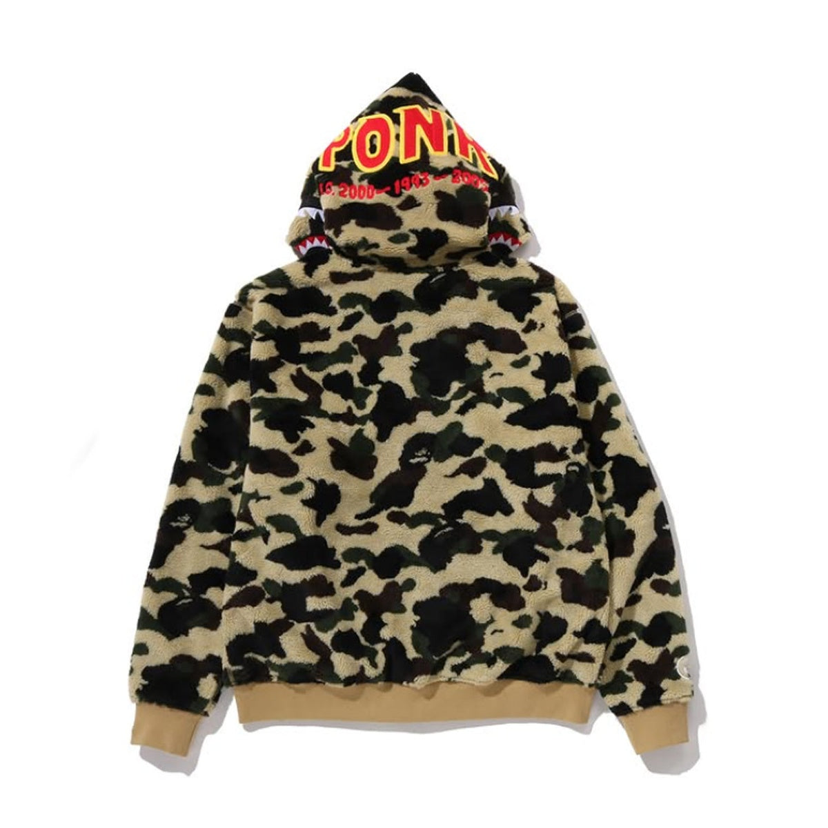 A BATHING APE BAPE 1ST CAMO 2ND SHARK BOA HOODIE JACKET YELLOW