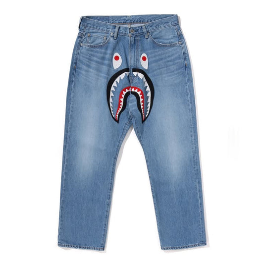 A BATHING APE BAPE SHARK LOOSE FIT 13OZ DENIM PANTS INDIGO