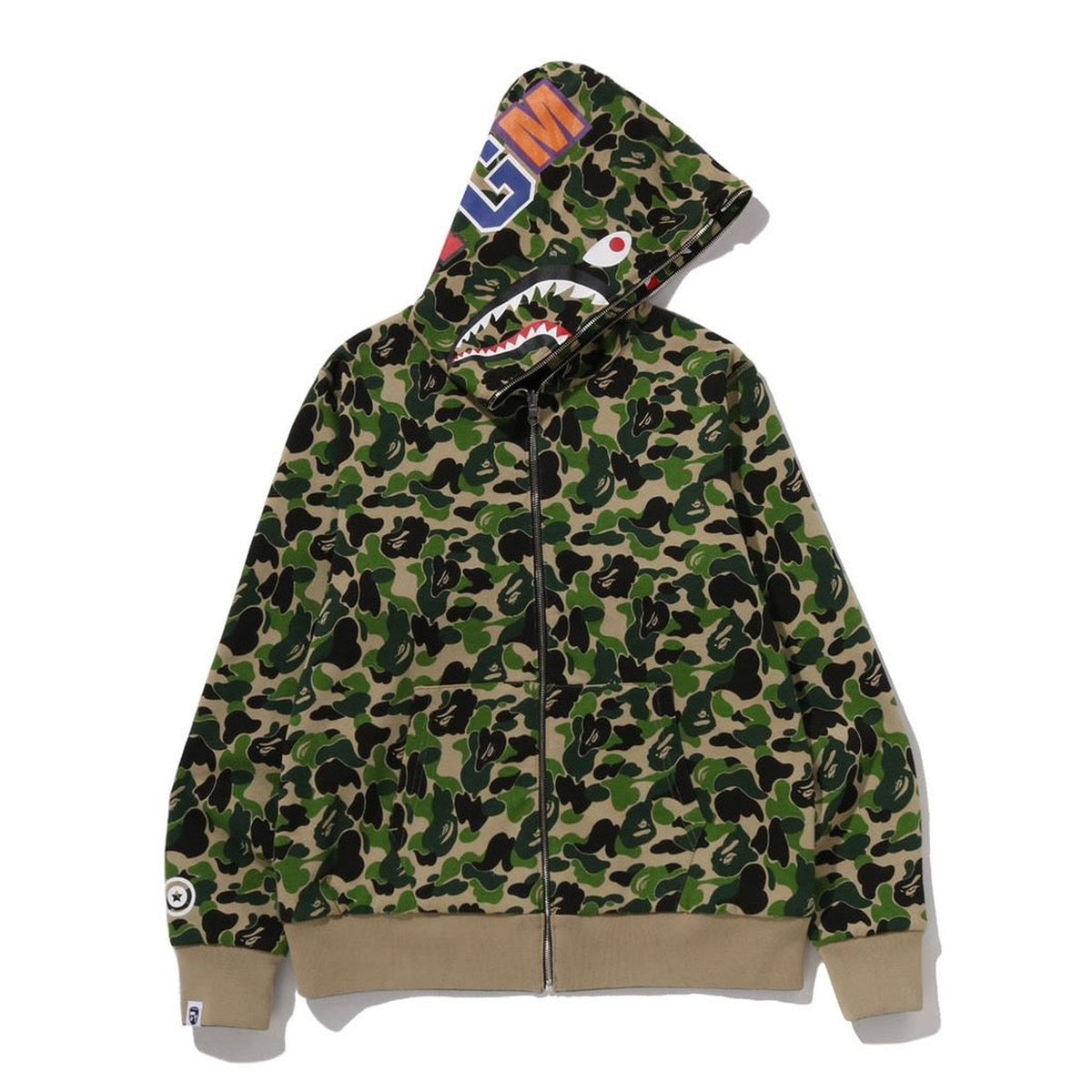 A BATHING APE BAPE ABC CAMO REVERSIBLE SHARK FULL ZIP HOODIE GREEN
