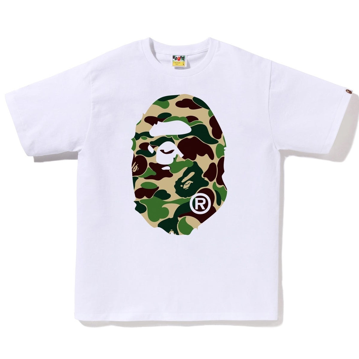 A BATHING APE BAPE ABC CAMO BIG APE HEAD TEE WHITE GREEN
