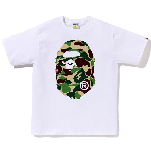 A BATHING APE BAPE ABC CAMO BIG APE HEAD TEE WHITE GREEN