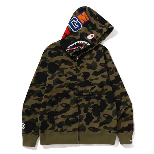 A BATHING APE BAPE 1ST CAMO SHARK FULL ZIP HOODIE GREEN