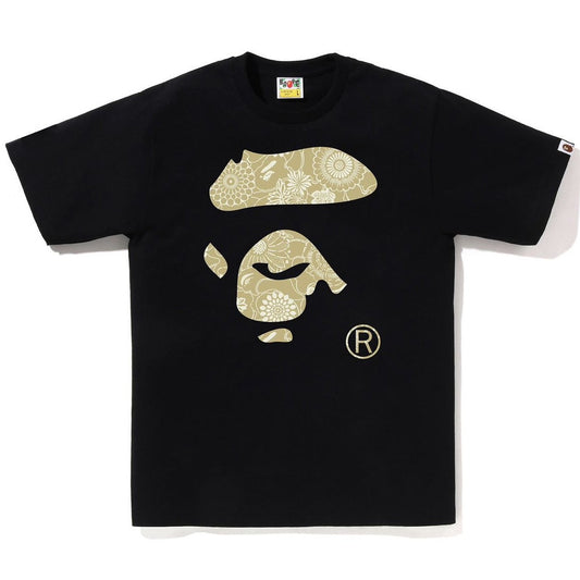 A BATHING APE BAPE JAPANESE INDIGO ART CAMO APE FACE TEE BLACK