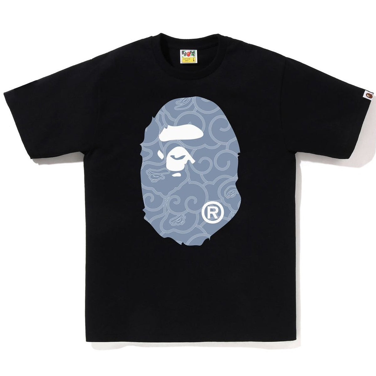 A BATHING APE BAPE JAPANESE CLOUD CAMO BIG APE HEAD TEE BLACK