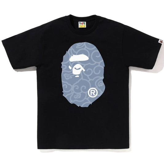 A BATHING APE BAPE JAPANESE CLOUD CAMO BIG APE HEAD TEE BLACK