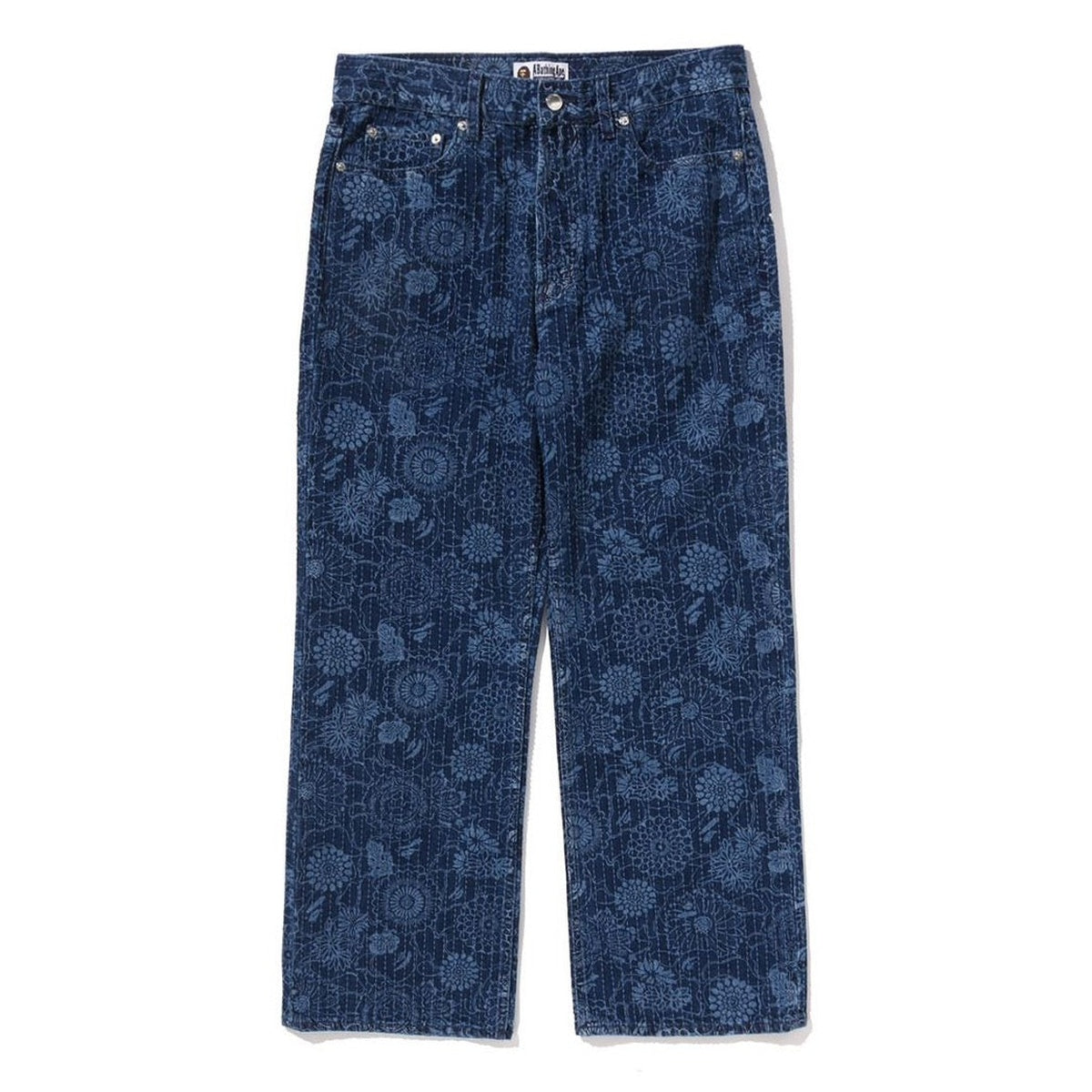 A BATHING APE BAPE JAPANESE INDIGO ART CAMO RELAXED FIT DENIM PANTS INDIGO