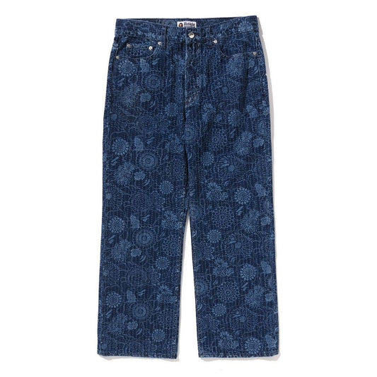 A BATHING APE BAPE JAPANESE INDIGO ART CAMO RELAXED FIT DENIM PANTS INDIGO