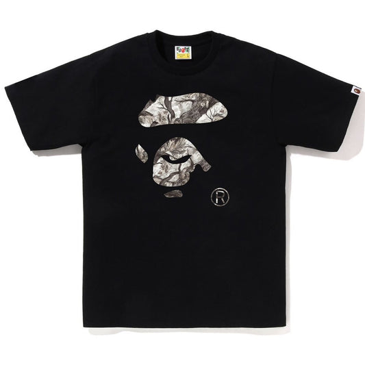 A BATHING APE BAPE TREE EDGE CAMO APE FACE TEE BLACK WHITE