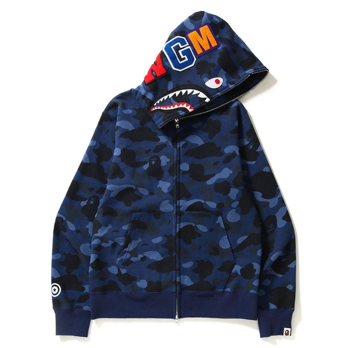 A BATHING APE BAPE COLOR CAMO SHARK HOODIE NAVY
