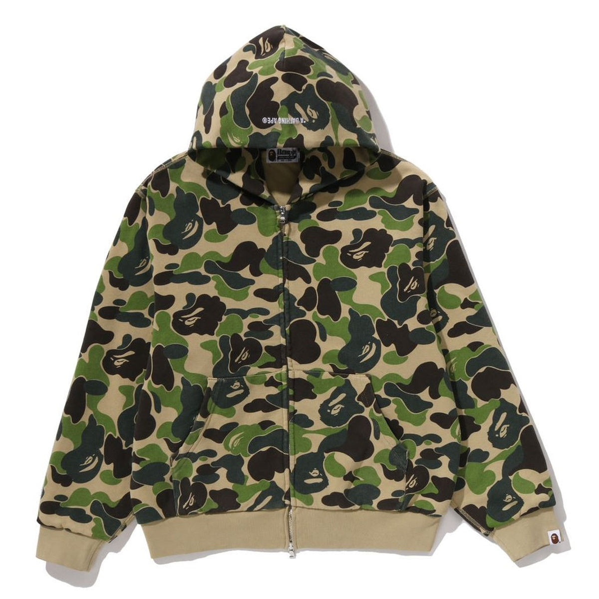 A BATHING APE BAPE ABC CAMO HEAVY WASHED CROPPED FIT ZIP HOODIE GREEN