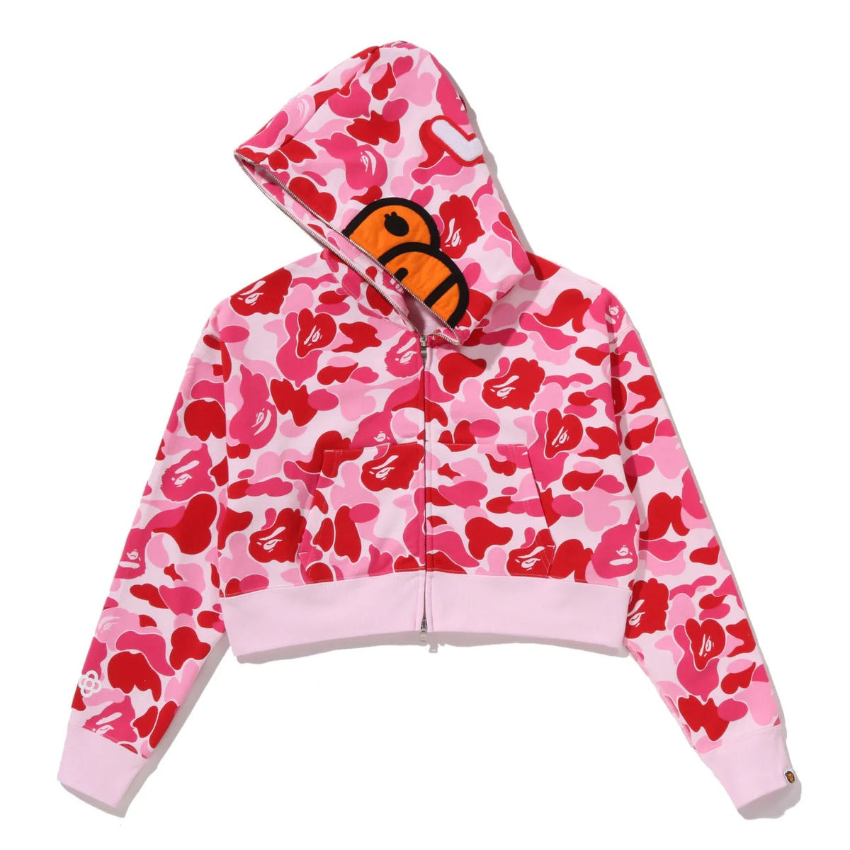 A BATHING APE BAPE LADIES' ABC CAMO BABY LISA CROPPED FULL ZIP HOODIE PINK