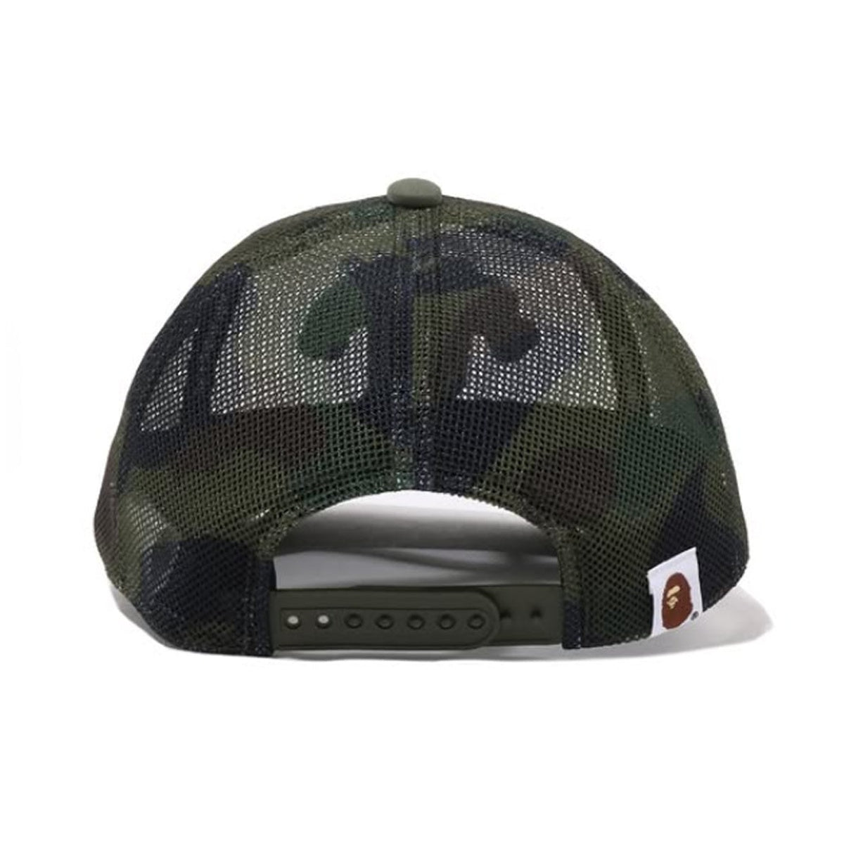 A BATHING APE BAPE 1ST CAMO COLLEGE PATCHED MESH CAP GREEN