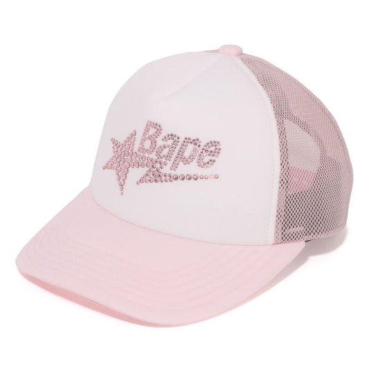 A BATHING APE Ladies' CRYSTAL STONE BAPE STA LOGO MESH CAP PINK