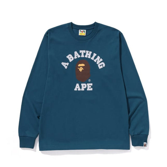 A BATHING APE BAPE COLLEGE L/S TEE NAVY