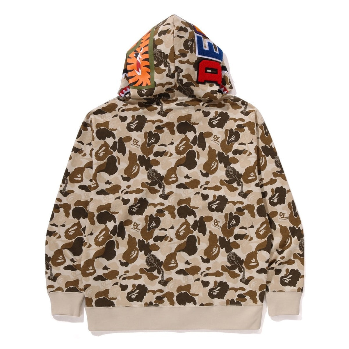 A BATHING APE BAPE DEF JAM CAMO SHARK RELAXED FIT FULL ZIP HOODIE BROWN