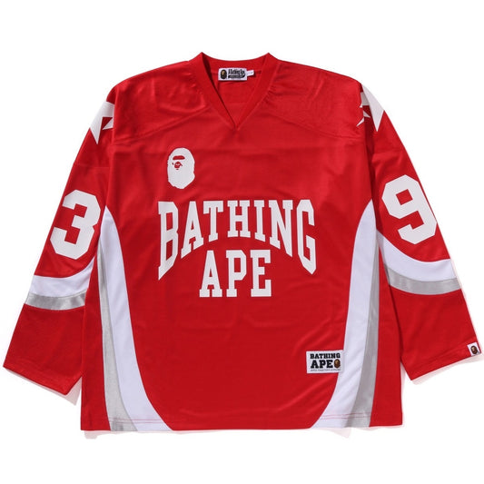 A BATHING APE BAPE LINE CAMO JACQUARD LOGO RELAXED FIT ICE HOCKEY JERSEY RED