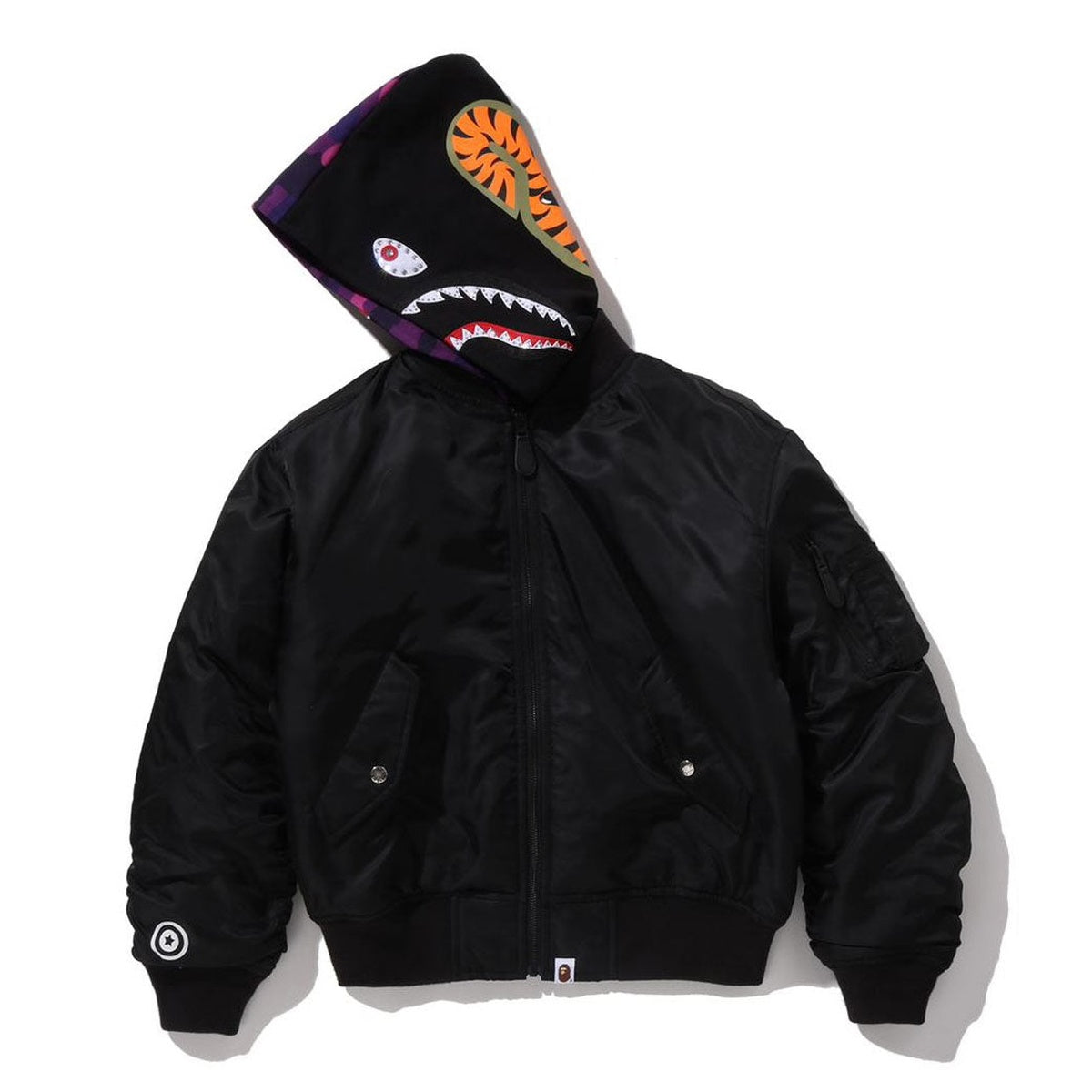 A BATHING APE BAPE Ladies' SHARK HOODIE MA-1 JACKET BLACK