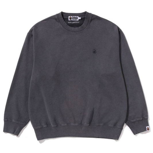 A BATHING APE BAPE GARMENT DYE ONE POINT RELAXED FIT CREWNECK SWEAT SHIRT CHARCOAL