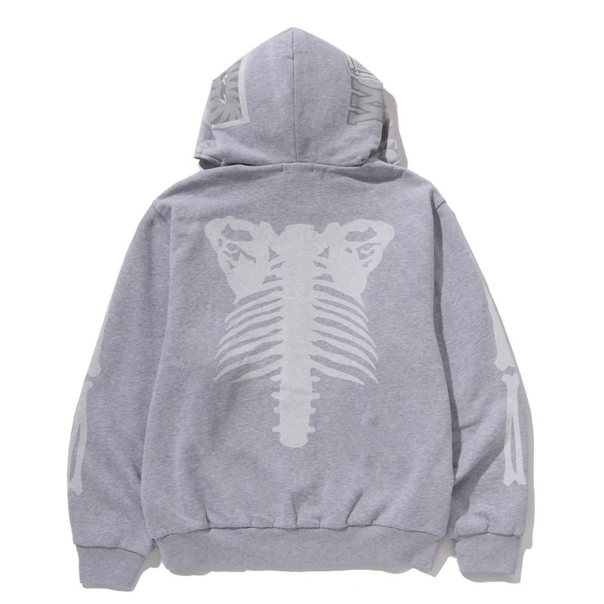A BATHING APE BAPE SKELETON SHARK HEAVY WASHED CROPPED FIT FULL ZIP HOODIE GRAY