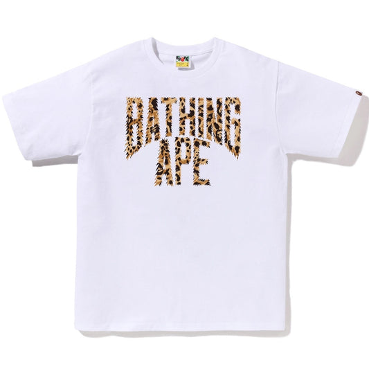 A BATHING APE BAPE WILD LEOPARD PATTERN NYC LOGO TEE WHITE BEIGE