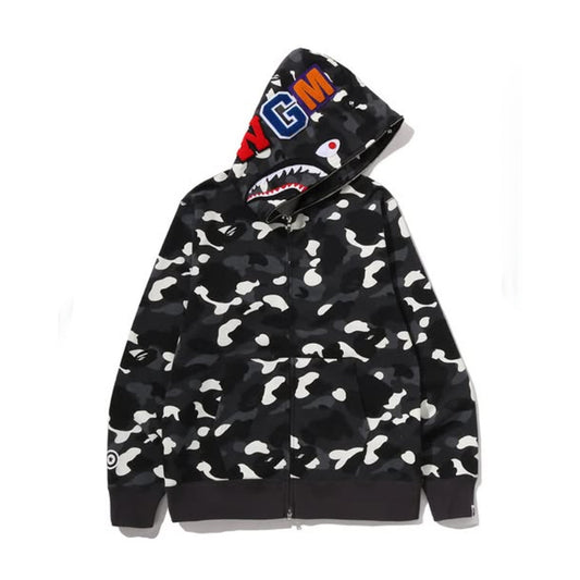 A BATHING APE BAPE CITY CAMO SHARK REGULAR FIT FULL ZIP HOODIE BLACK
