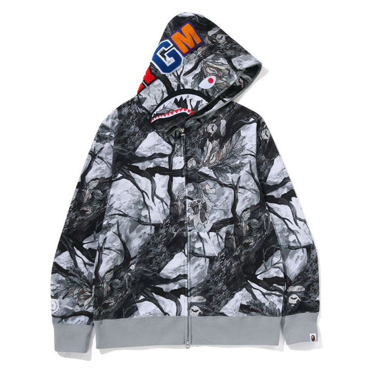 A BATHING APE BAPE TREE EDGE CAMO SHARK FULL ZIP HOODIE WHITE