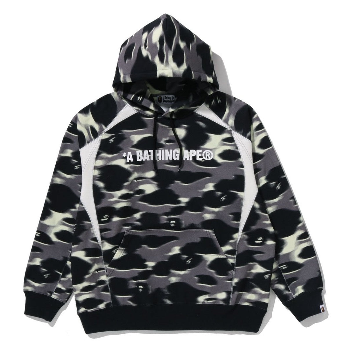 A BATHING APE BAPE CREEN CAMO FOOTBALL LOGO RELAXED FIT PULLOVER HOODIE BLACK