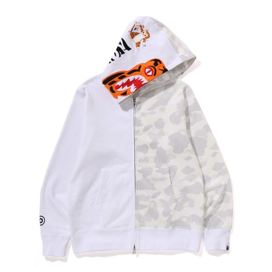 A BATHING APE BAPE CITY CAMO TIGER SHARK FULL ZIP HOODIE WHITE