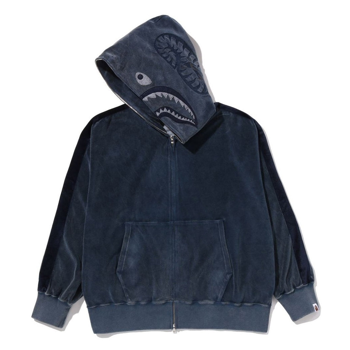 A BATHING APE BAPE SNOW WASH SHARK RELAXED FIT FULL ZIP HOODIE NAVY