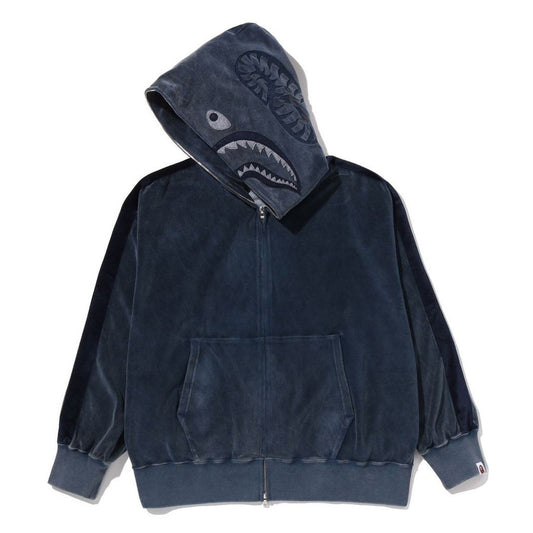 A BATHING APE BAPE SNOW WASH SHARK RELAXED FIT FULL ZIP HOODIE NAVY