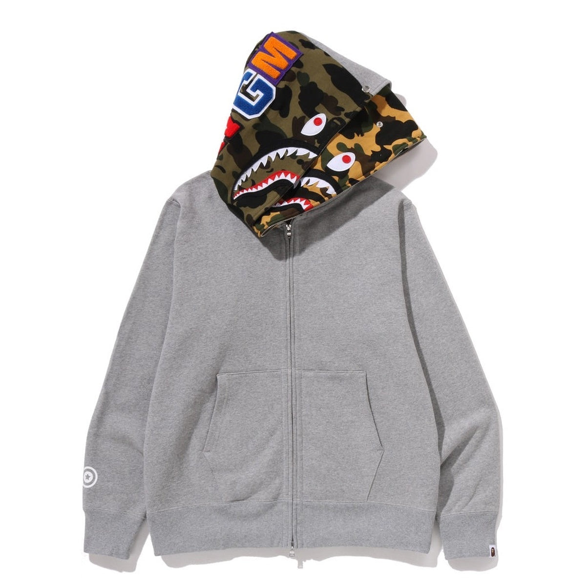 A BATHING APE BAPE SHARK FULL ZIP DOUBLE HOODIE GRAY