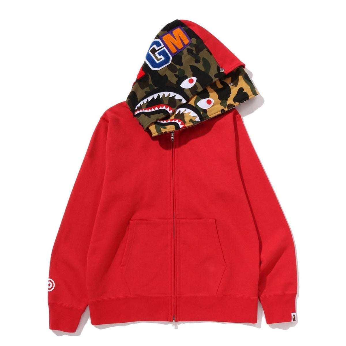 A BATHING APE BAPE SHARK FULL ZIP DOUBLE HOODIE RED