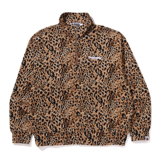 A BATHING APR WILD LEOPARD PATTERN RELAXED HALF ZIP SWEAT SHIRT BEIGE