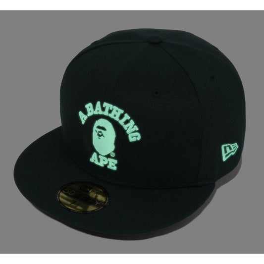 A BATHING APE BAPE NEW ERA 59 FIFTY GLOW IN THE DARK COLLEGE CAP GREEN