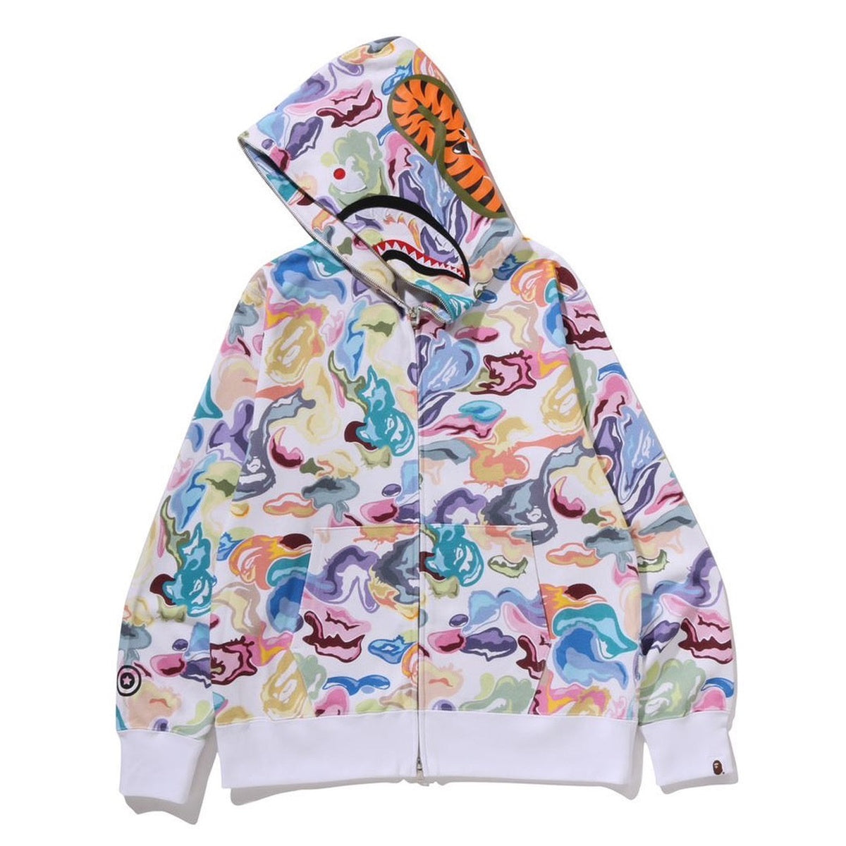 A BATHING APE BAPE ART CAMO SHARK FULL ZIP HOODIE WHITE