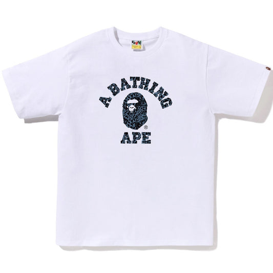 A BATHING APE BAPE WILD LEOPARD PATTERN COLLEGE TEE WHITE NAVY