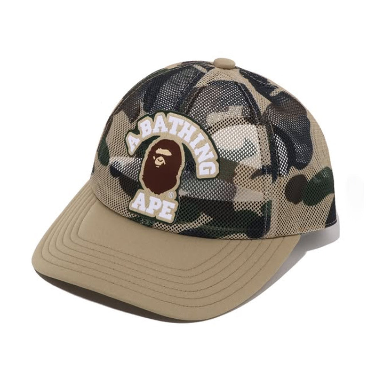 A BATHING APE BAPE 1ST CAMO COLLEGE PATCHED MESH CAP YELLOW