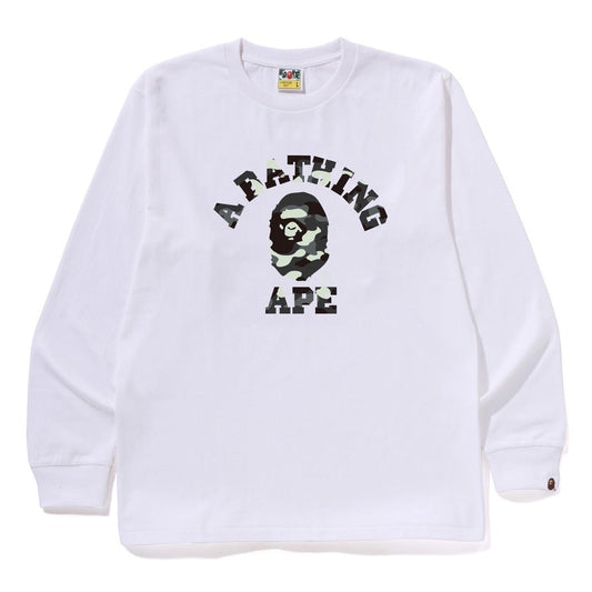 A BATHING APE BAPE CITY CAMO COLLEGE L/S TEE WHITE