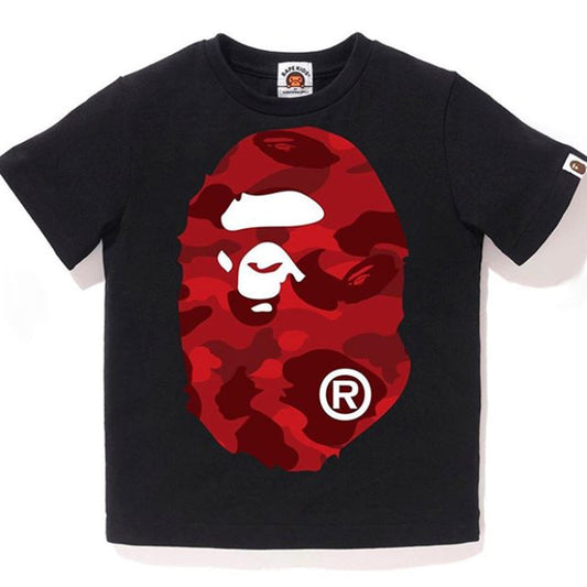 A BATHING APE BAPE KIDS COLOR CAMO BIG APE HEAD TEE BLACK RED