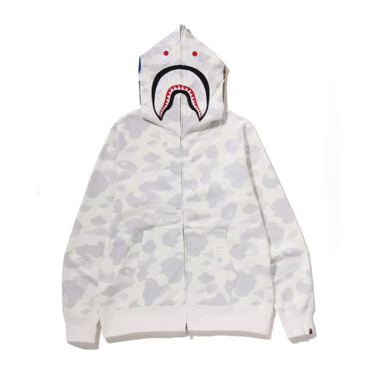 A BATHING APE BAPE CITY CAMO SHARK REGULAR FIT FULL ZIP HOODIE WHITE
