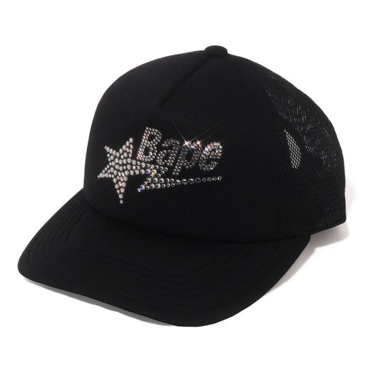 A BATHING APE Ladies' CRYSTAL STONE BAPE STA LOGO MESH CAP BLACK