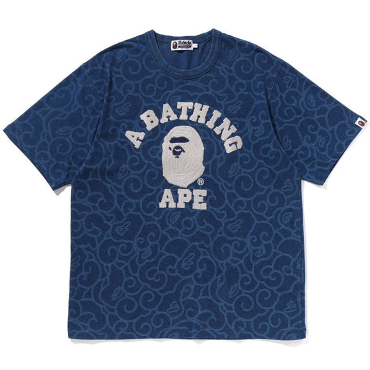 A BATHING APE BAPE WASHED CLOUD CAMO COLLEGE RELAXED FIT TEE NAVY