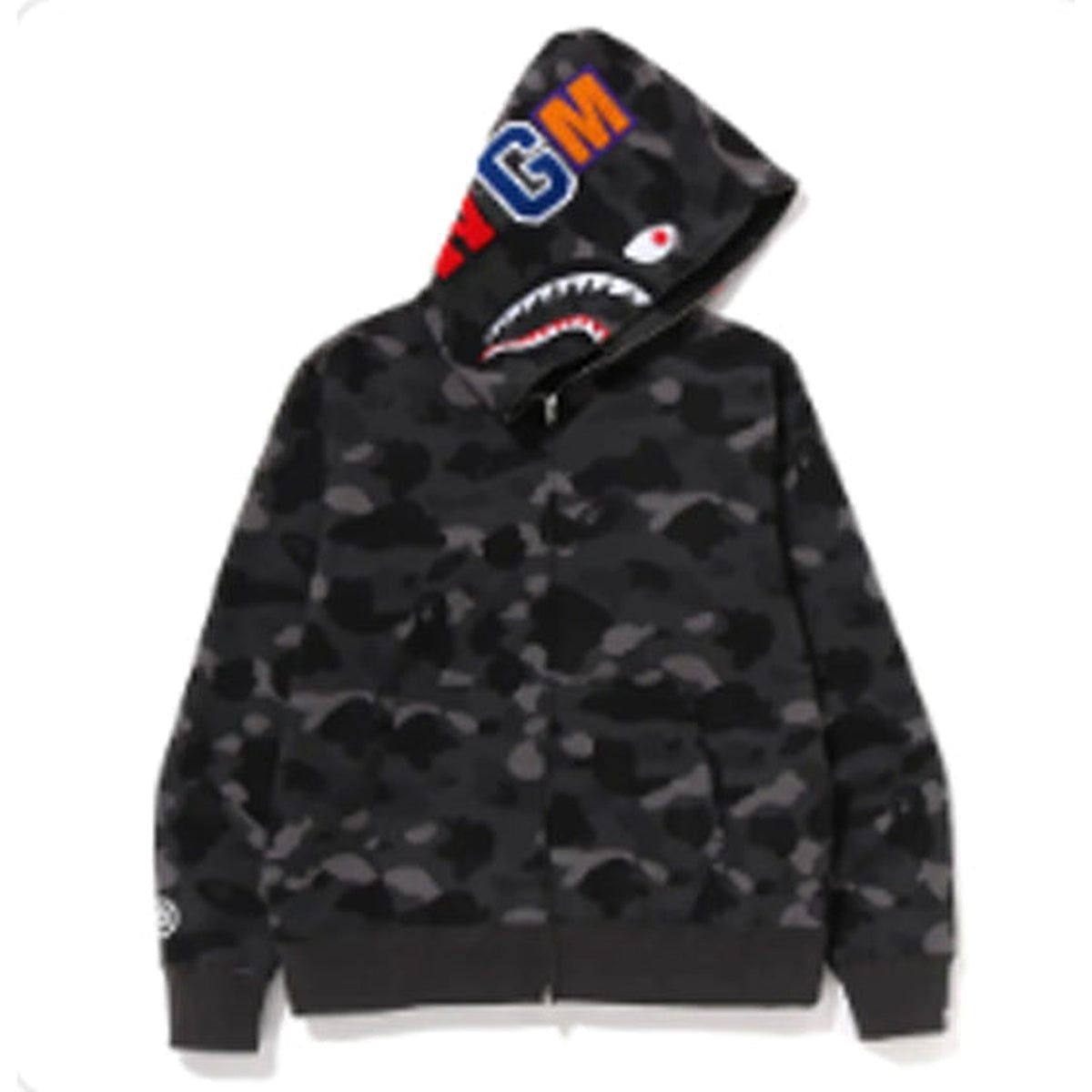 A BATHING APE BAPE COLOR CAMO SHARK HOODIE BLACK