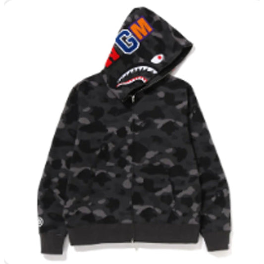 A BATHING APE BAPE COLOR CAMO SHARK HOODIE BLACK