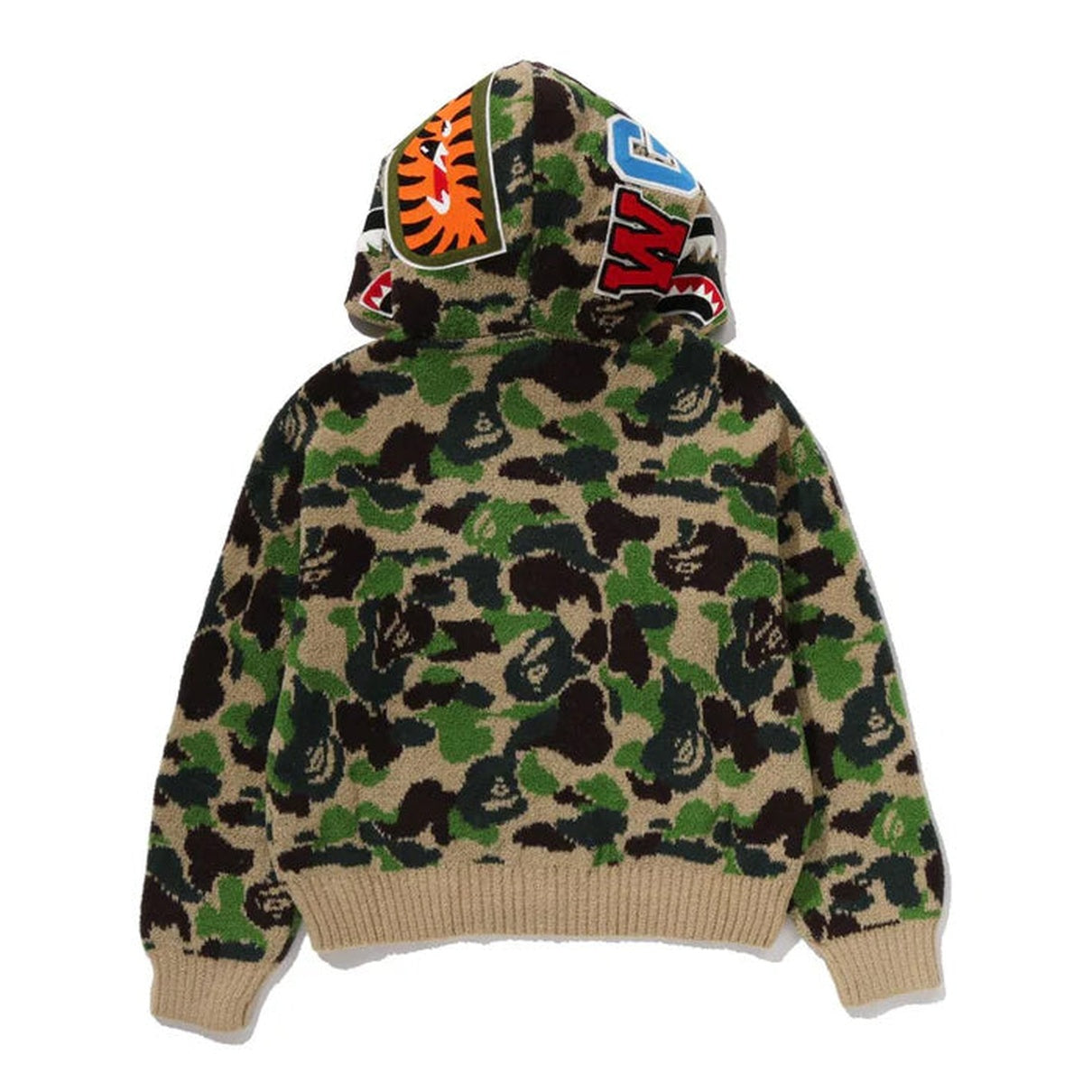 A BATHING APE BAPE LADIES' ABC CAMO TOWEL JACQUARD SHARK CROPPED FULL ZIP HOODIE GREEN