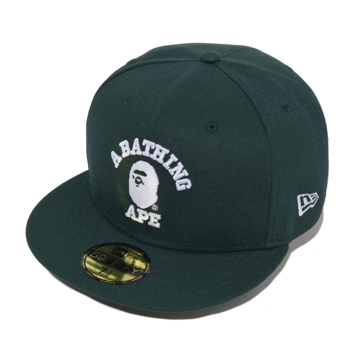 A BATHING APE BAPE NEW ERA 59 FIFTY GLOW IN THE DARK COLLEGE CAP GREEN